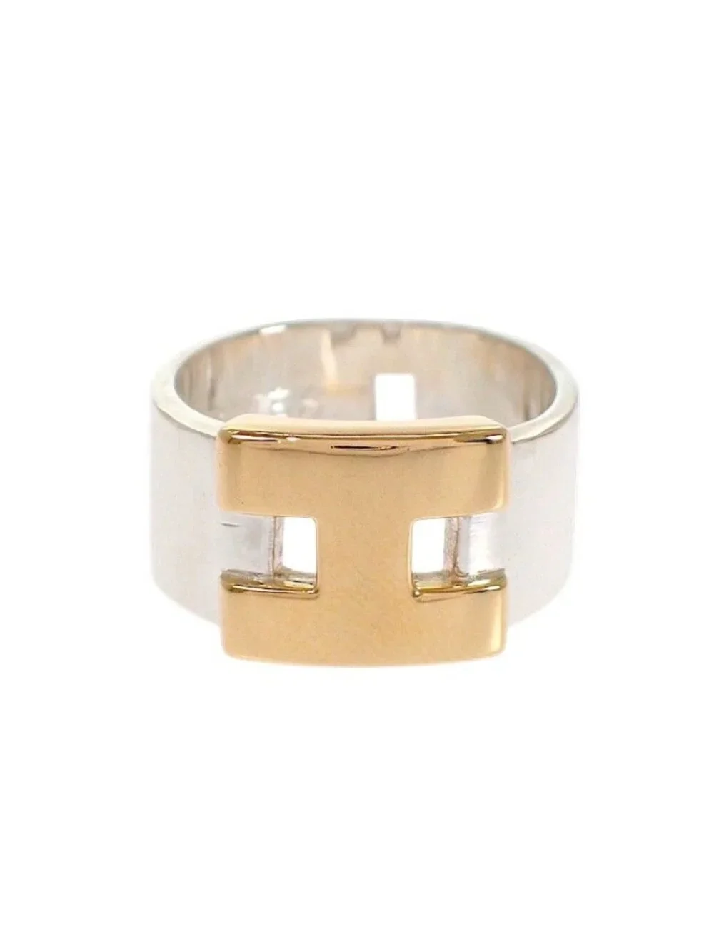 Hermes Newhela Crest S Rin 49 Full 18K Yellow Gold 925 Sterling Silver and Logo